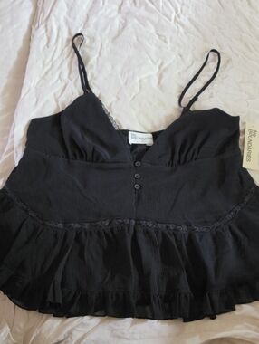 No Boundaries Black Ruffle Lace-Trim Cami